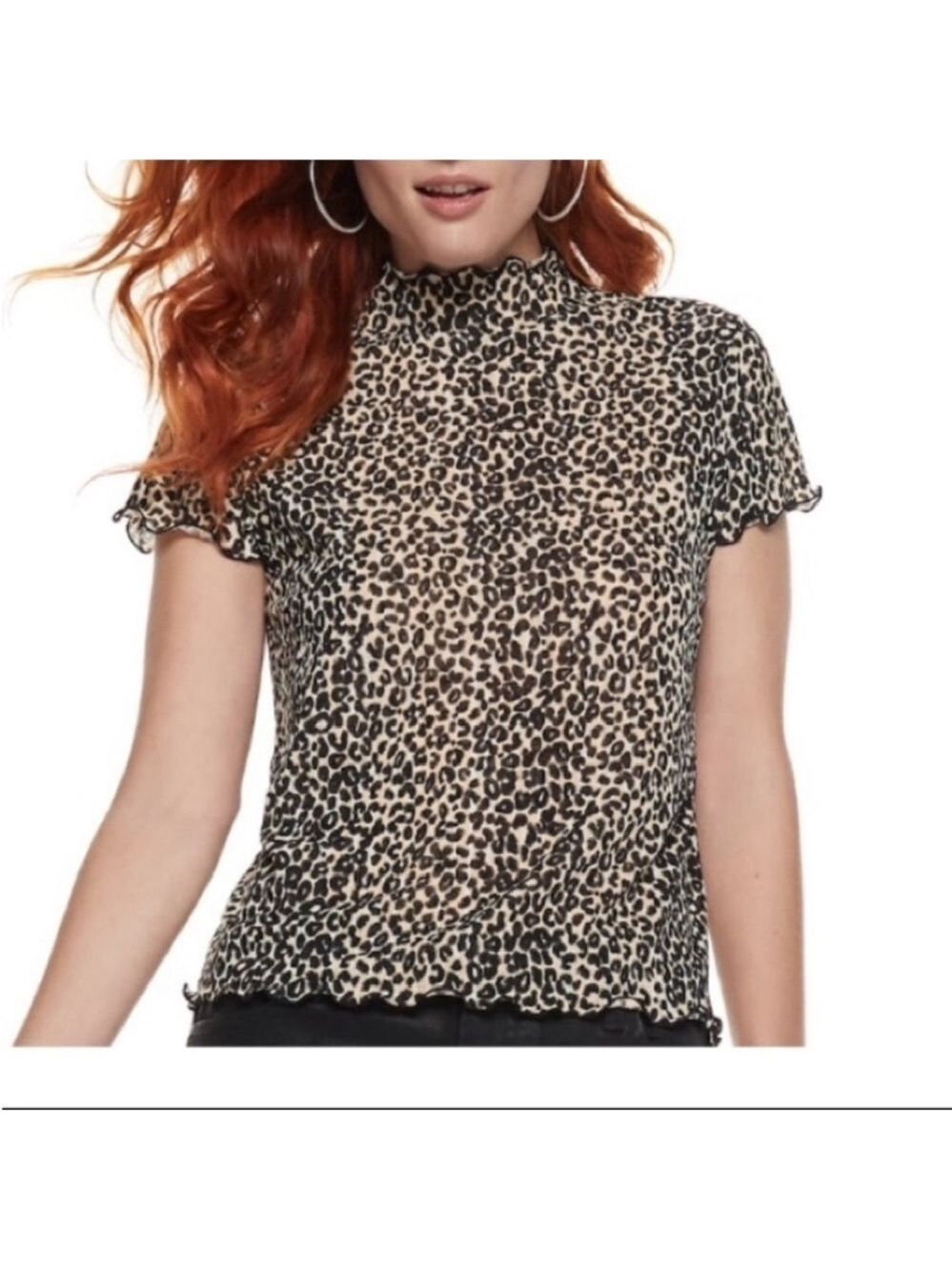 Nine West animal print ruffled mockneck short sleeve top Woman’s XL - Picture 6 of 11